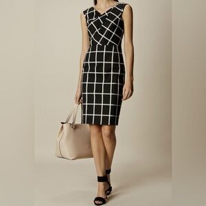 Karen Millen Windowpane Check Dress Black White Stripes Checkered Size 8 Preppy